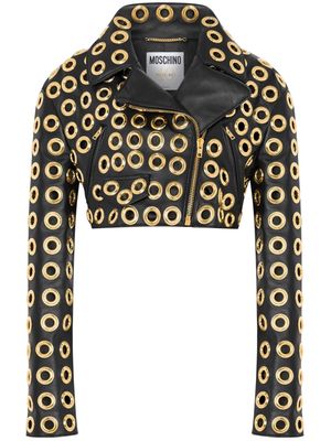 Moschino eyelet-embellished biker jacket - Black
