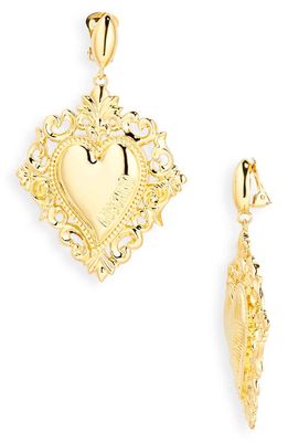 Moschino Fantasy Heart Clip-On Drop Earrings in Fantasy Print Shiny Gold