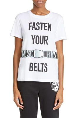 Moschino Fasten Your Seatbelts Graphic Tee in Fantasy Print White
