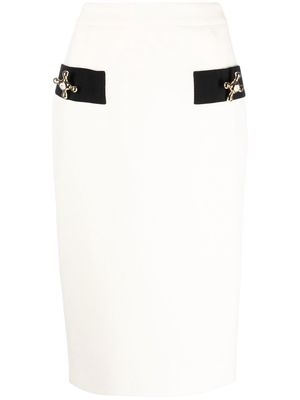 Moschino faucet detail bouclé pencil skirt - White
