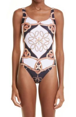 Moschino Faucet Print One-Piece Swimsuit in Fantasy Print Black