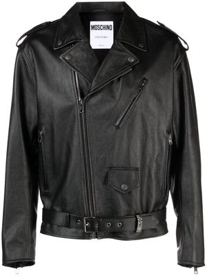 Moschino faux pocket-detail leather biker jacket - Black