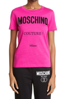 Moschino Fitted Logo Organic Cotton T-Shirt in Fantasy Print Violet