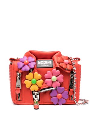 Moschino floral-appliqué biker-jacket shoulder bag - Red