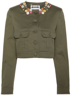 Moschino floral-appliqué cropped jacket - Green