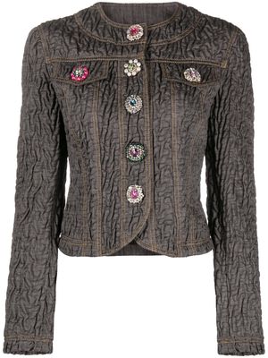Moschino floral-appliqué textured fitted jacket - Grey