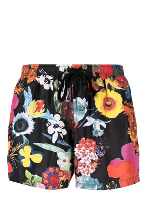 Moschino floral-print elasticated-waist swim shorts - Black