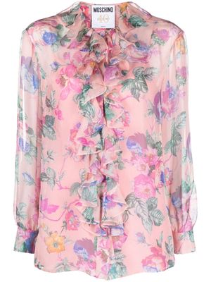 Moschino floral-print ruffled blouse - Pink