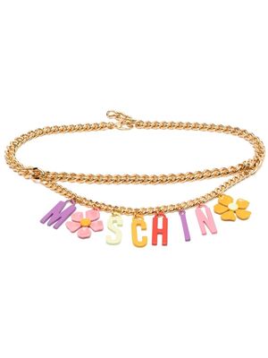 Moschino flower-lettering charm-chain belt - Gold