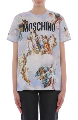 Moschino Fresco Print Logo T-Shirt in Fantasy Print Light Blue