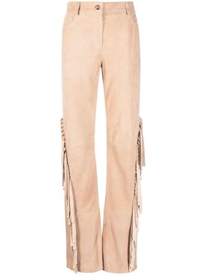 Moschino fringe-detail suede trousers - Neutrals
