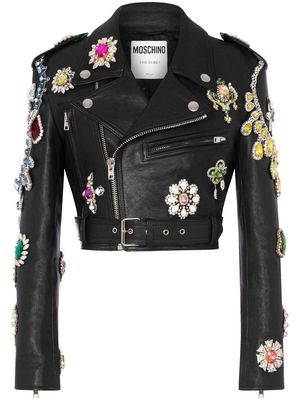Moschino gemstone cropped leather jacket - Black