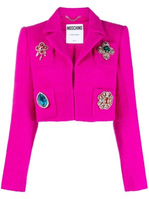 Moschino gemstone-embellished bouclé cropped jacket - Pink
