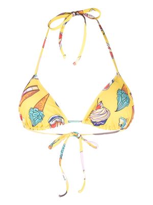 Moschino graphic-print halterneck bikini top - Yellow