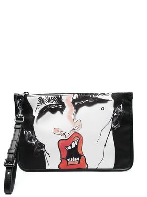 Moschino graphic-print leather clutch bag - Black