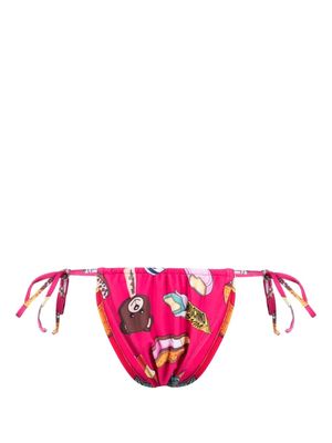 Moschino graphic print side tie bikini bottoms - Pink