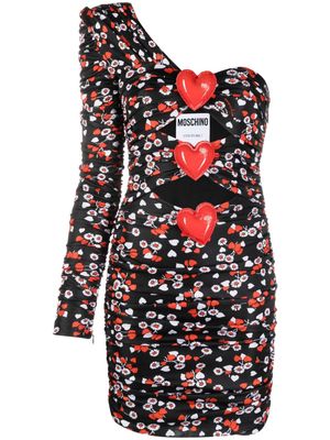 Moschino heart-appliqué one-shoulder dress - Black