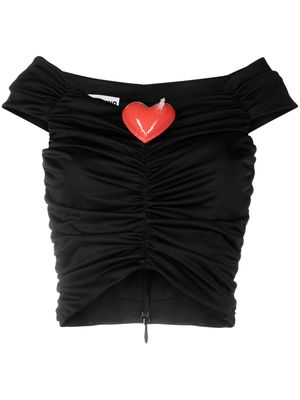 Moschino heart-appliqué ruched top - Black