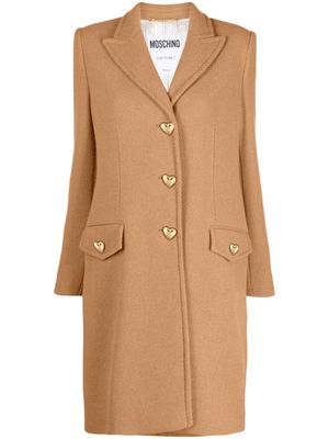 Moschino heart-button-embellished midi coat - Brown