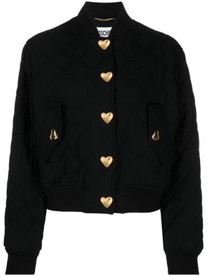 Moschino heart-buttons diamond-quilted bomber jacket - Black