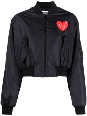 Moschino heart-patch cropped bomber jacket - Black