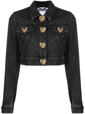 Moschino heart-shaped-buttons denim cropped jacket - Black