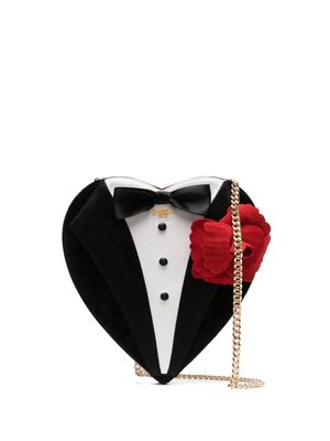 Moschino heart-shaped floral appliqué crossbody bag - Black