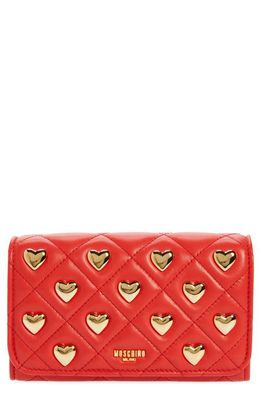 Moschino Heart Studs Leather Wallet on a Chain in Red