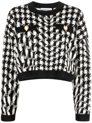Moschino houndstooth-pattern knitted cropped sweater - Black