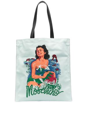Moschino illustration-print leather tote - Blue