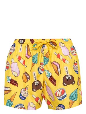 Moschino illustration-print swim shorts - Yellow