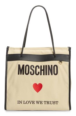 Moschino In Love We Trust Canvas Tote Bag in Fantasy Print Beige