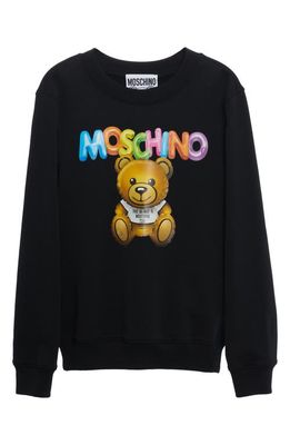 Moschino Inflatable Bear Cotton Fleece Graphic Sweatshirt in Fantasy Print Black