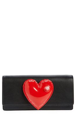 Moschino Inflatable Heart Calfskin Leather Clutch in A1555 Fantasy Print Black