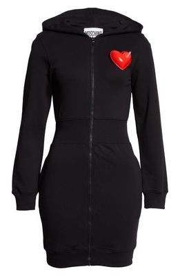 Moschino Inflatable Heart Long Sleeve Zip-Up Hoodie Dress in Black