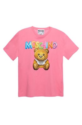 Moschino Inflatable Teddy Bear Oversize Organic Cotton Graphic T-Shirt in Fantasy Print Fucsia