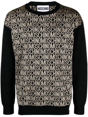Moschino jacquard logo motif virgin wool jumper - Black
