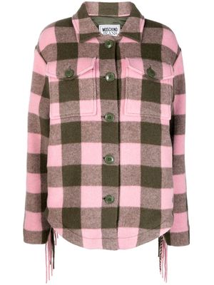MOSCHINO JEANS check-pattern fringe-detail shirt jacket - Green