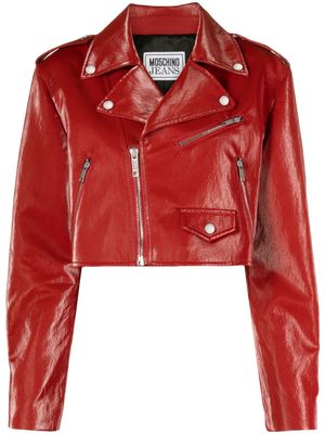MOSCHINO JEANS coated cropped biker jacket - Red