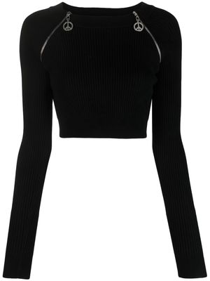 MOSCHINO JEANS decorative-zip detailing cropped top - Black