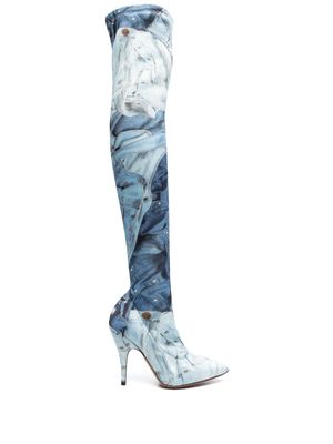 MOSCHINO JEANS Denim-print 100mm leather boots - Blue