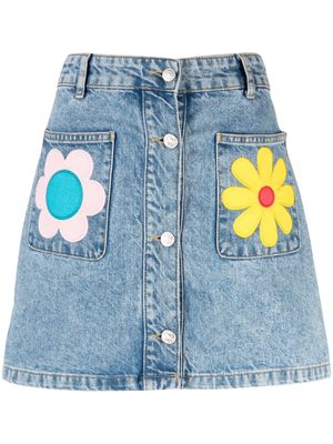 MOSCHINO JEANS floral-patches denim miniskirt - Blue