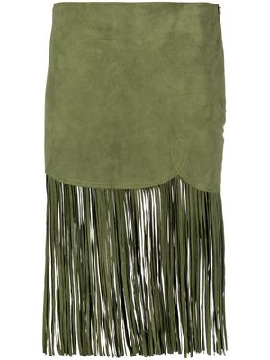 MOSCHINO JEANS fringe-detail suede skirt - Green