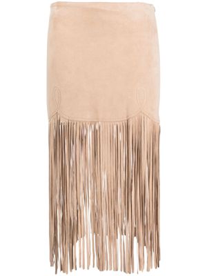 MOSCHINO JEANS fringe-detail suede skirt - Neutrals