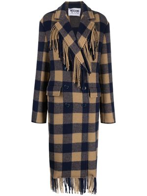 MOSCHINO JEANS fringed plaid peacoat - Blue