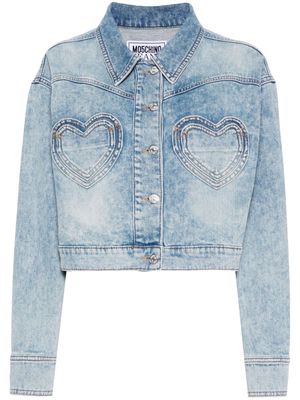 MOSCHINO JEANS heart-pockets cropped denim jacket - Blue