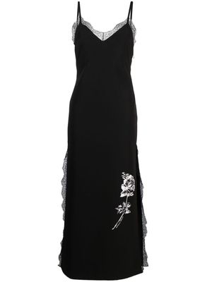 MOSCHINO JEANS lace-trim rose-embroidered maxi dress - Black