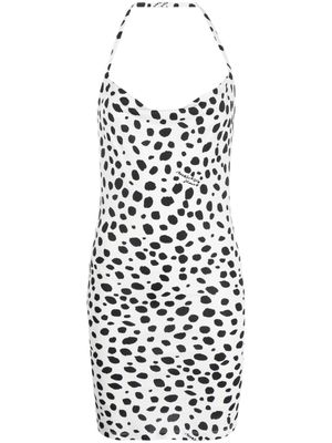 MOSCHINO JEANS leopard-print shawl-collar minidress - White