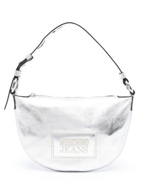 MOSCHINO JEANS logo-appliqué leather shoulder bag - Silver
