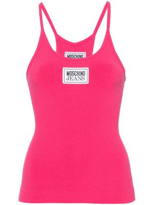 MOSCHINO JEANS logo-appliqué ribbed tank top - Pink